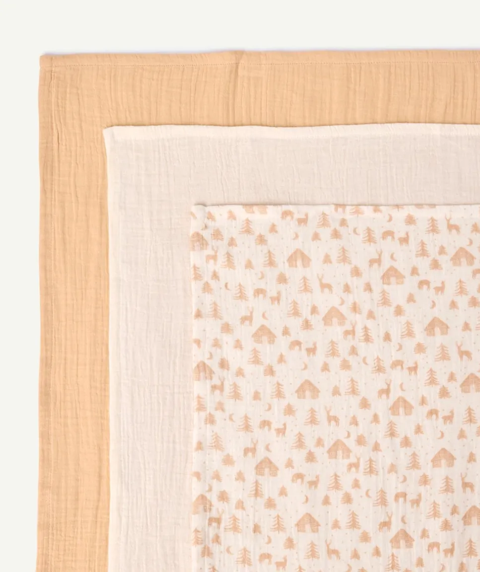 Lot de 3 langes mixte imprimé beige