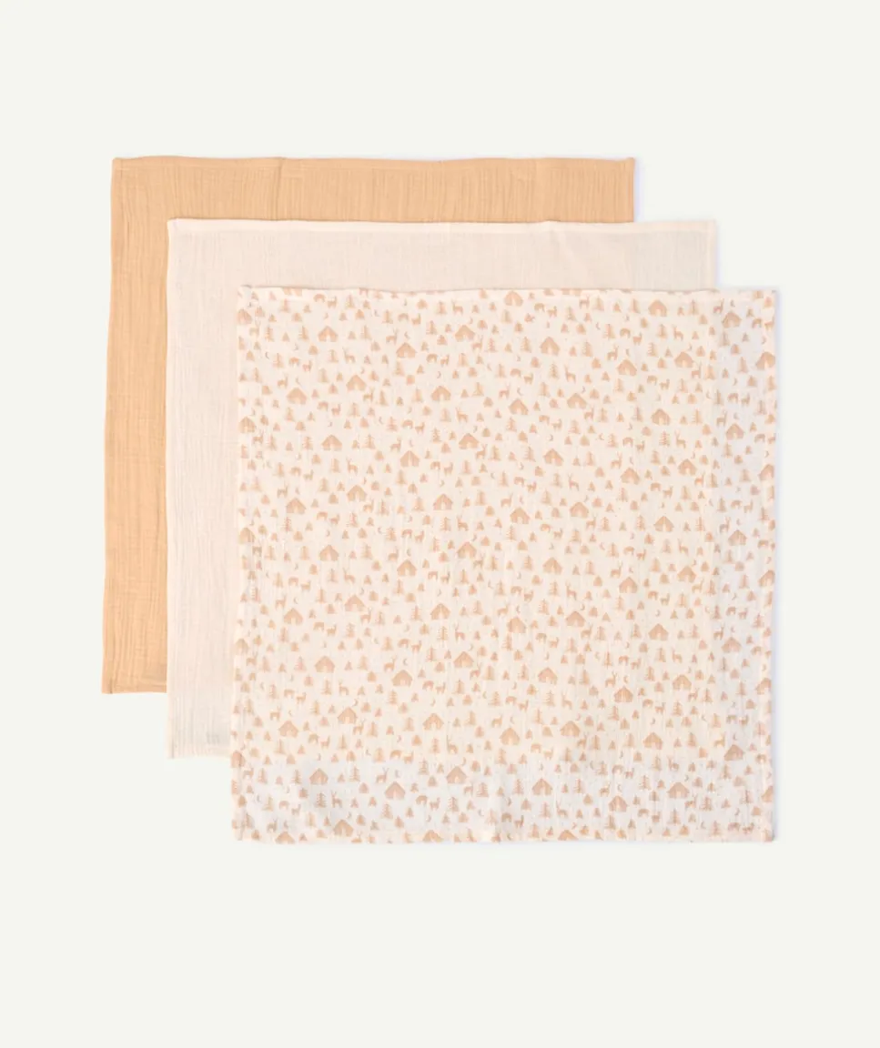 Lot de 3 langes mixte imprimé beige