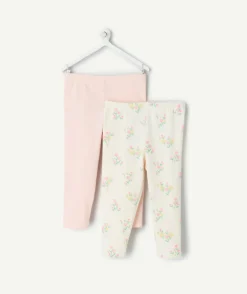 Lot de 2 leggings bébé fille imprimé et rose