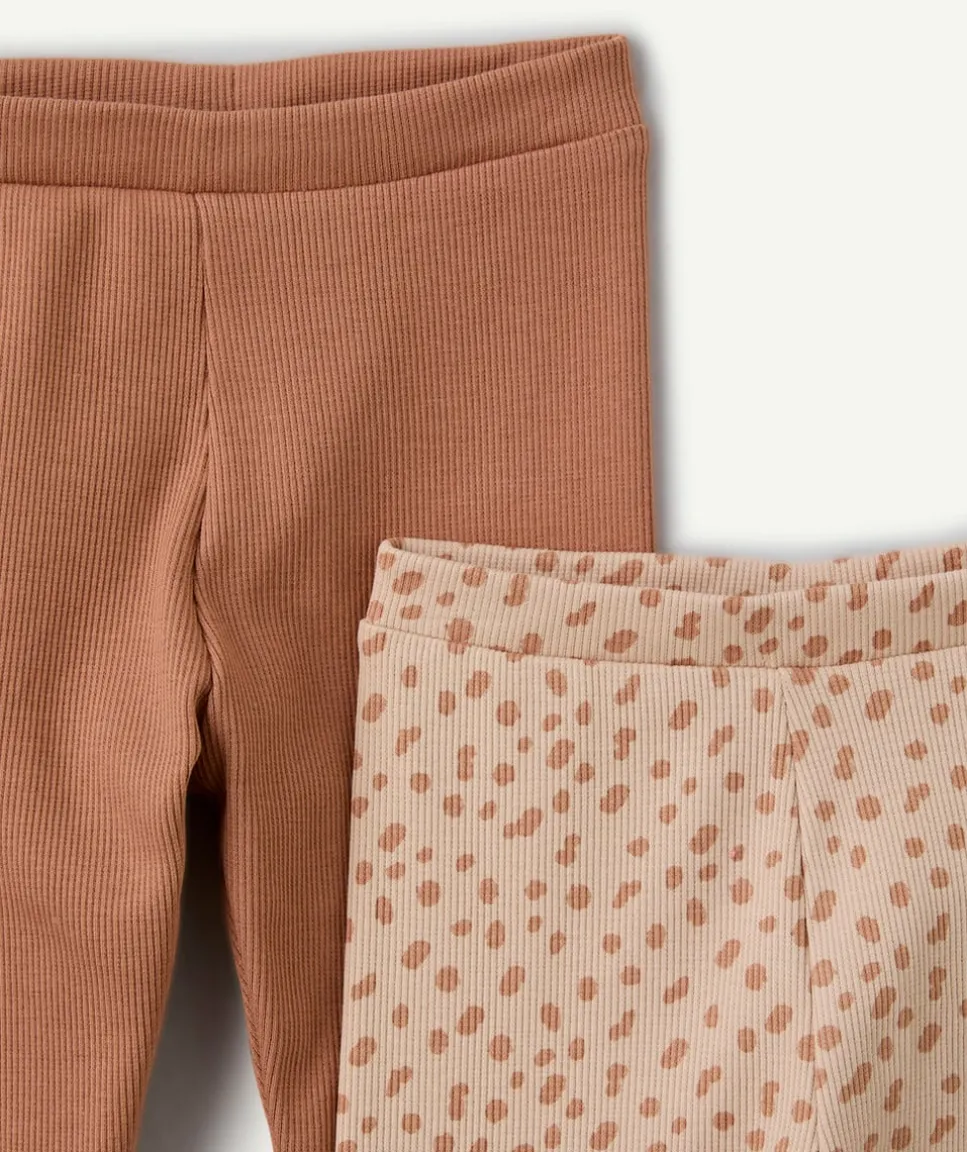 Lot de 2 leggings bébé fille marron imprimé