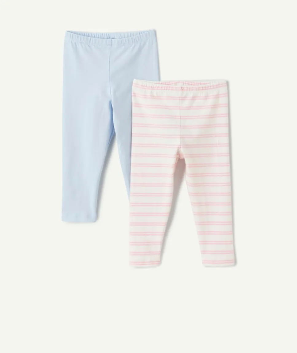 Lot de 2 leggings bébé fille rayé et uni