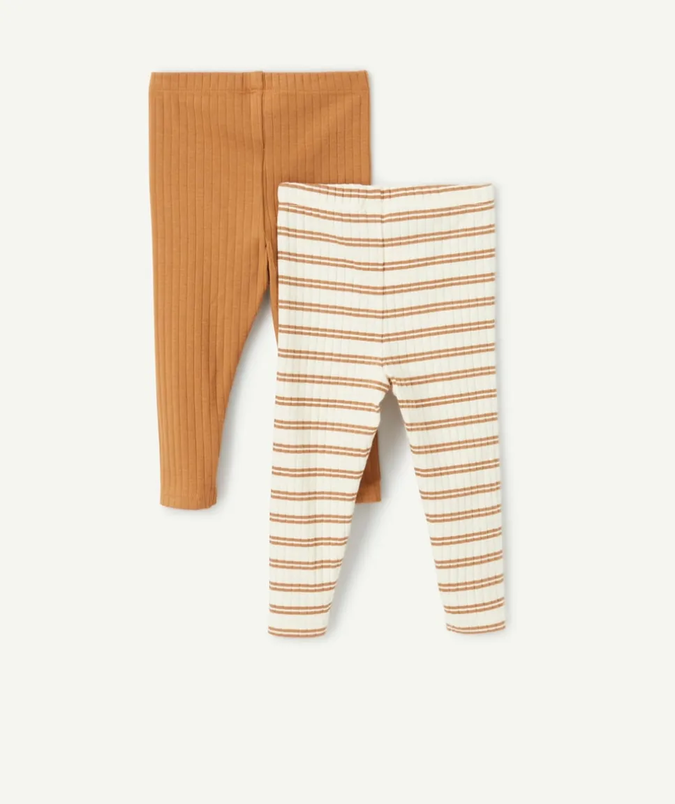Lot de 2 leggings bébé rayés et unis