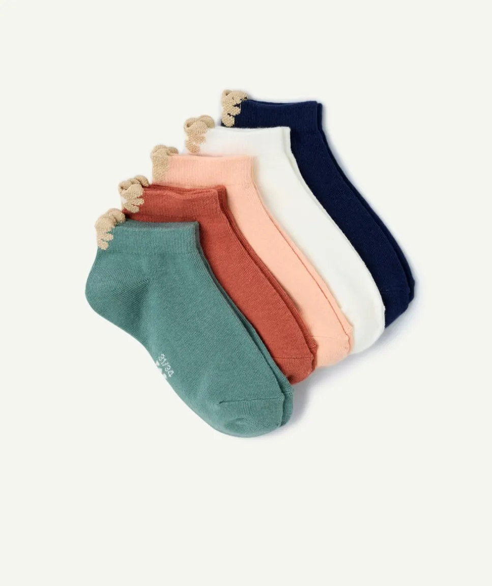 Lot de 5 paires de chaussettes fille unies avec fleurs