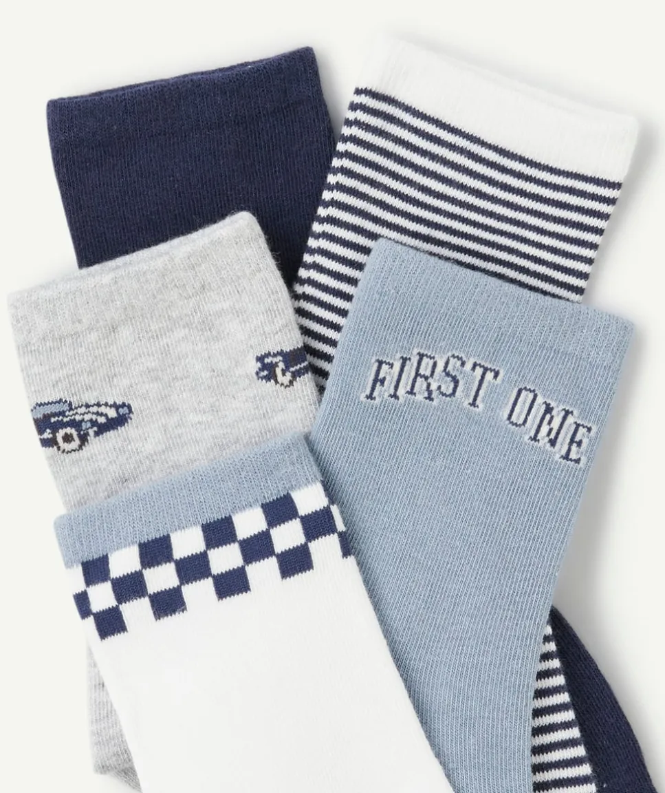 Lot de 5 paires de chaussettes garçon bleu gris et blanc