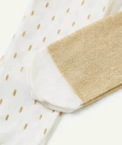 Lot de 2 paires de collants bébé fille blanc et couleur dorée avec détails pailletés