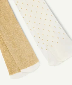 Lot de 2 paires de collants fille blanc et couleur dorée avec détails pailletés