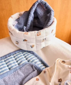 Lot de 2 paniers bébé garçon bleu imprimé ourson