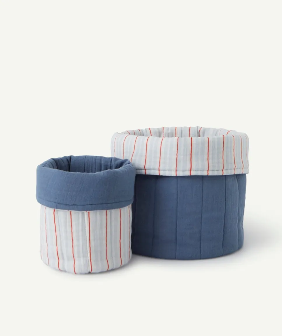 Lot de 2 paniers coton rayé et uni