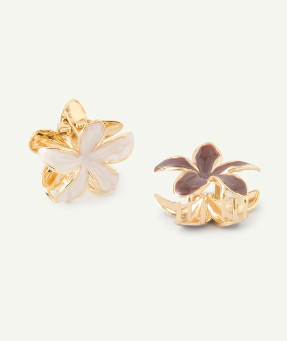 Lot de 2 pinces fille fleurs couleur dorée