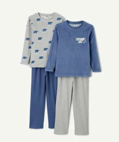 Lot de 2 pyjamas chauds effet velours garçon bleu imprimés ours