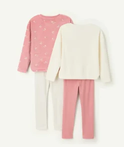 Lot de 2 pyjamas chauds fille effet velours rose et blanc