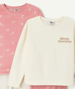 Lot de 2 pyjamas chauds fille effet velours rose et blanc
