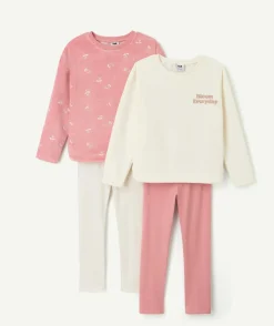 Lot de 2 pyjamas chauds fille effet velours rose et blanc