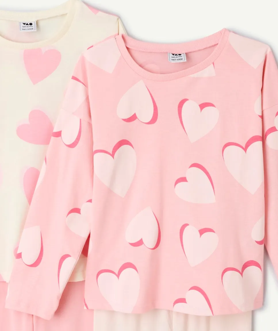 Lot de pyjamas coton fille imprimés cœur