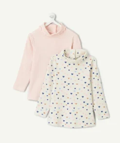Lot de 2 t-shirts bébé fille, imprimé cœur rose