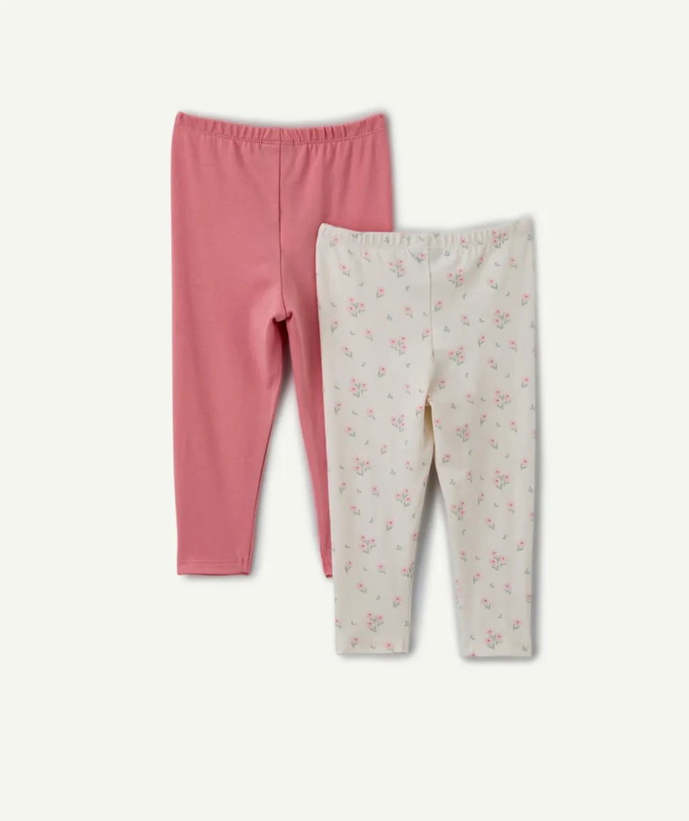 Lot 2 leggings bébé fille rose imprimés et unis