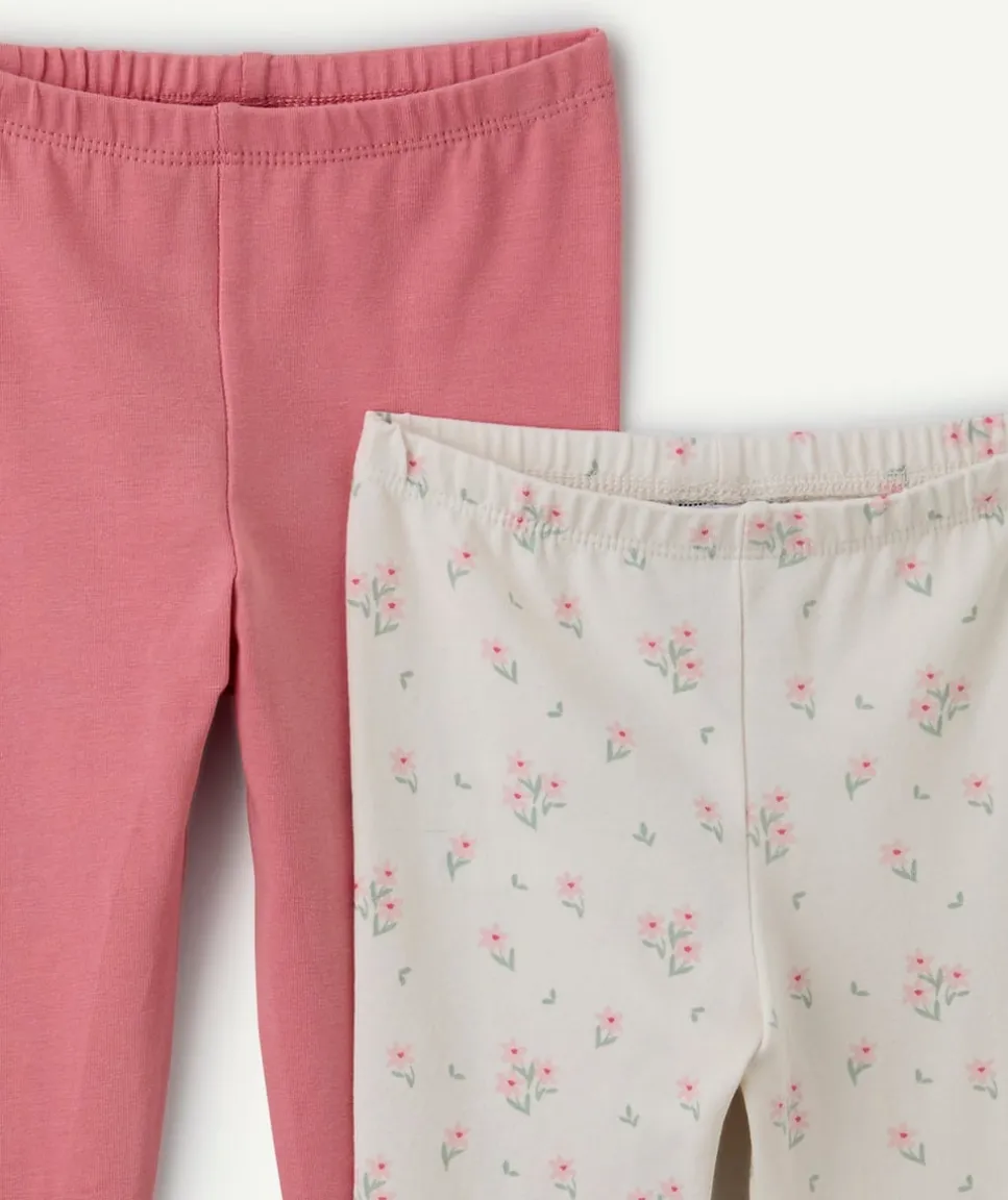 Lot 2 leggings bébé fille rose imprimés et unis