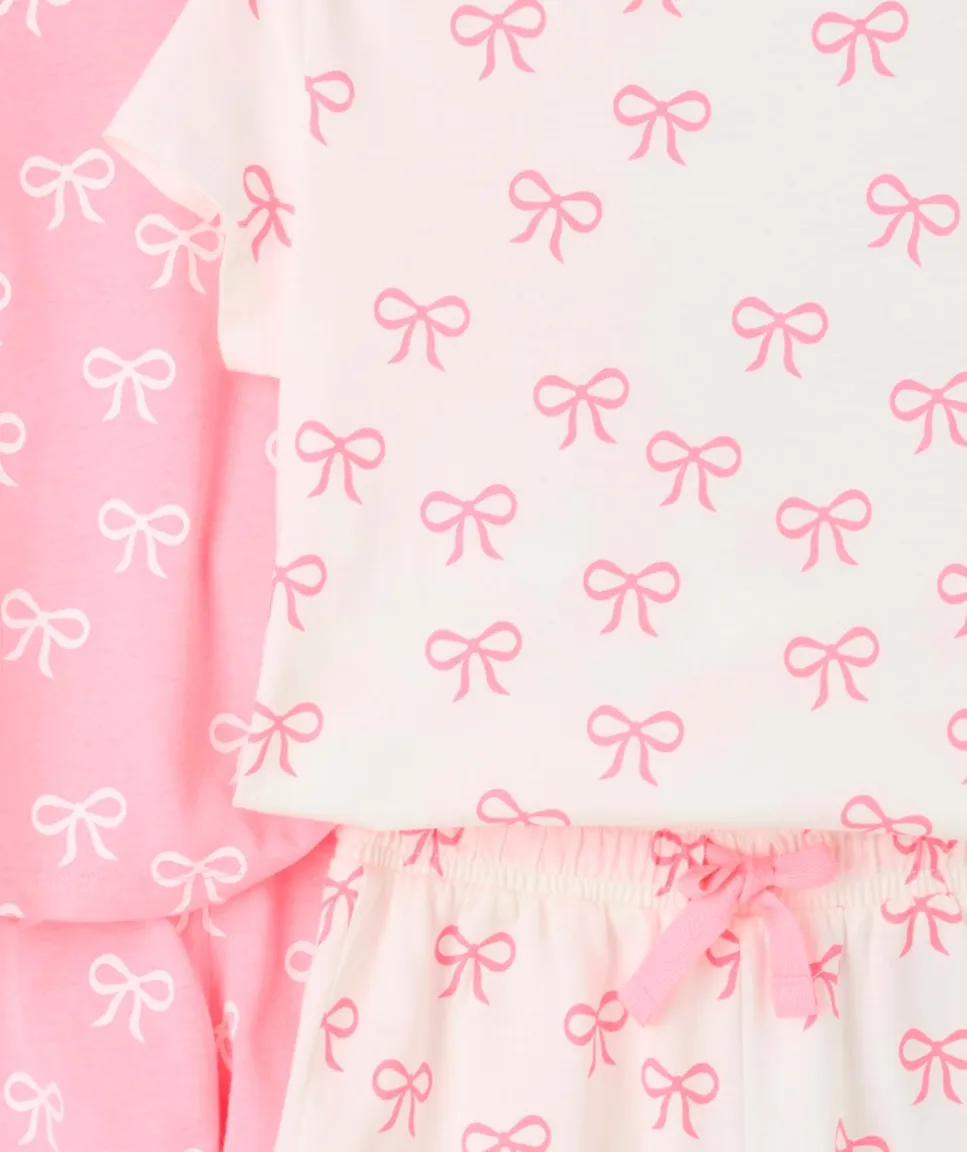 Lot pyjama deux pièces fille coton rose imprimé nœud