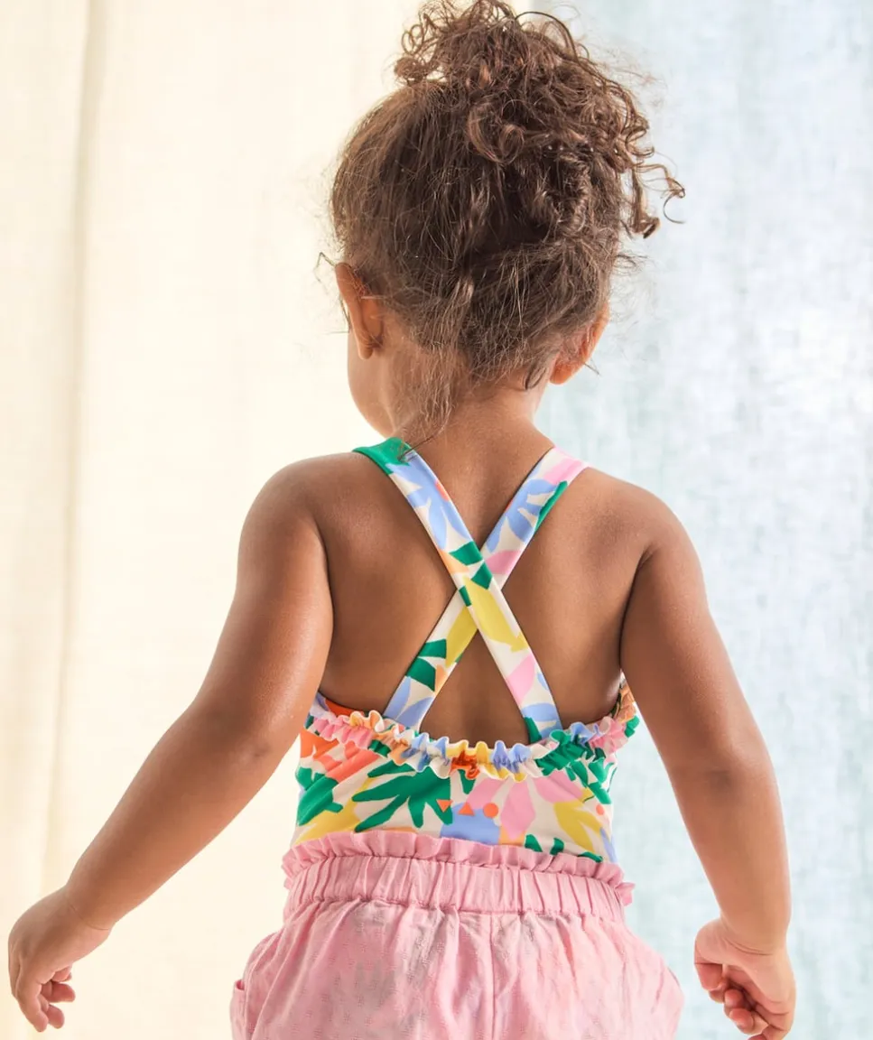 Maillot de bain 1 pièce bébé fille en fibres recyclées imprimé tropical
