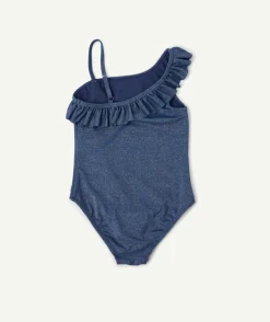 Maillot de bain 1 pièce fille bleu pailleté à volants