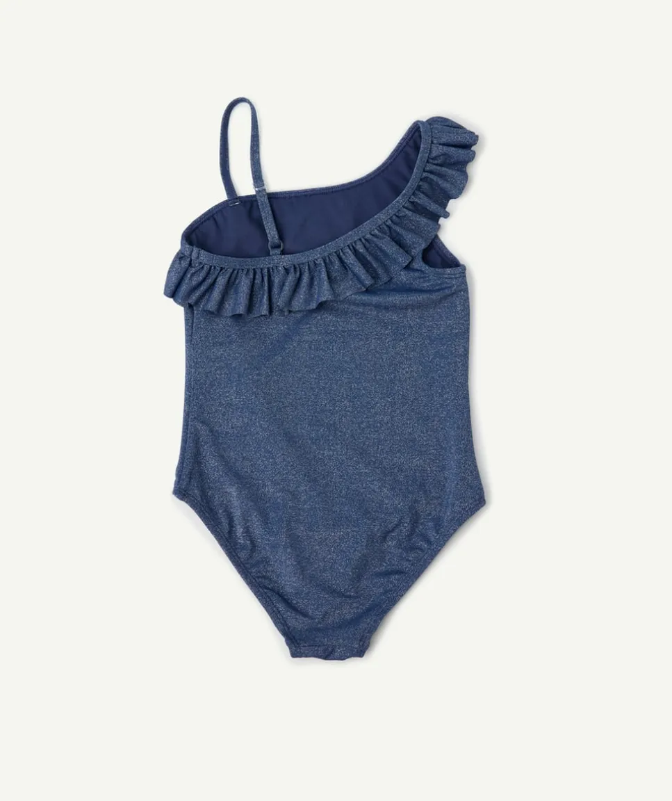Maillot de bain 1 pièce fille bleu pailleté à volants