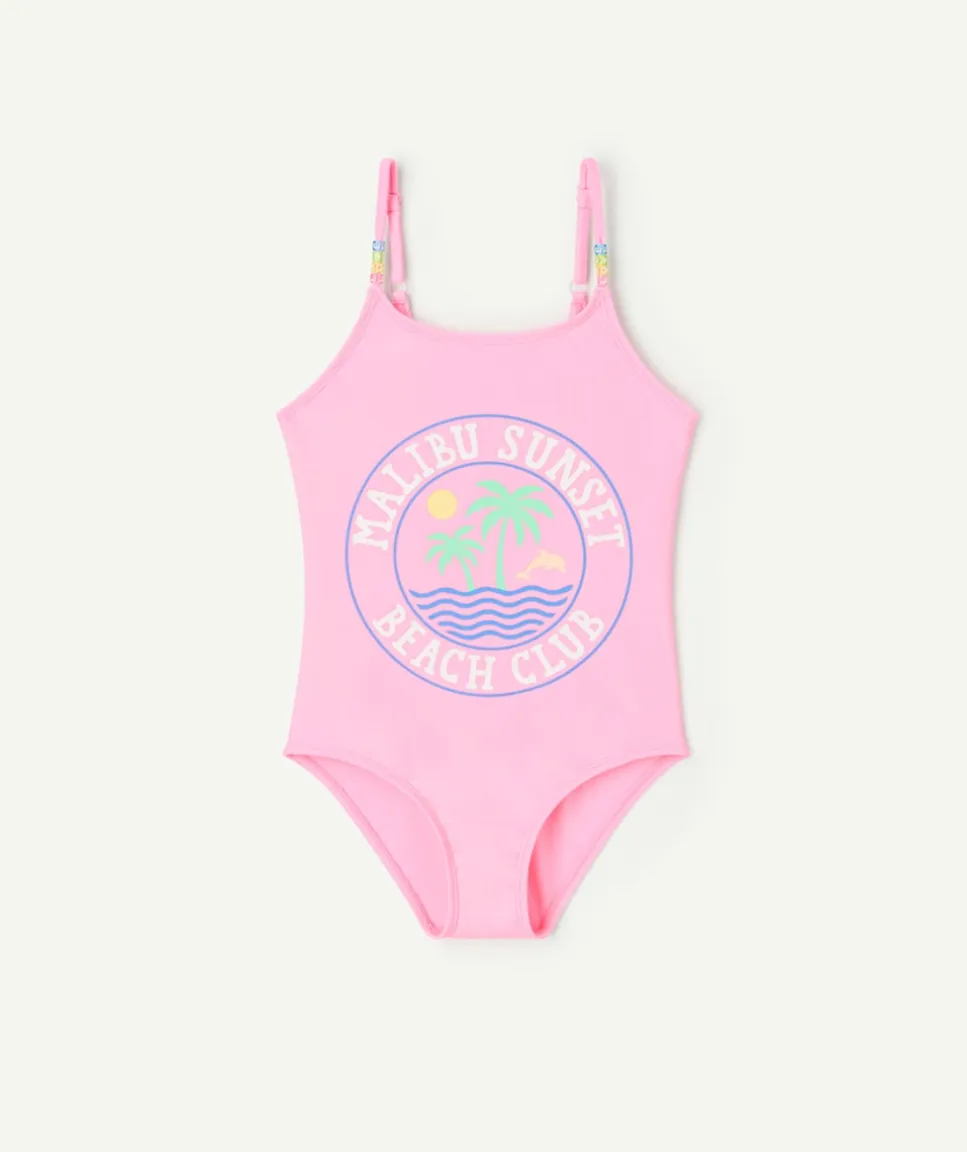 Maillot de bain 1 pièce fille rose fluo imprimé