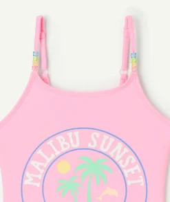 Maillot de bain 1 pièce fille rose fluo imprimé