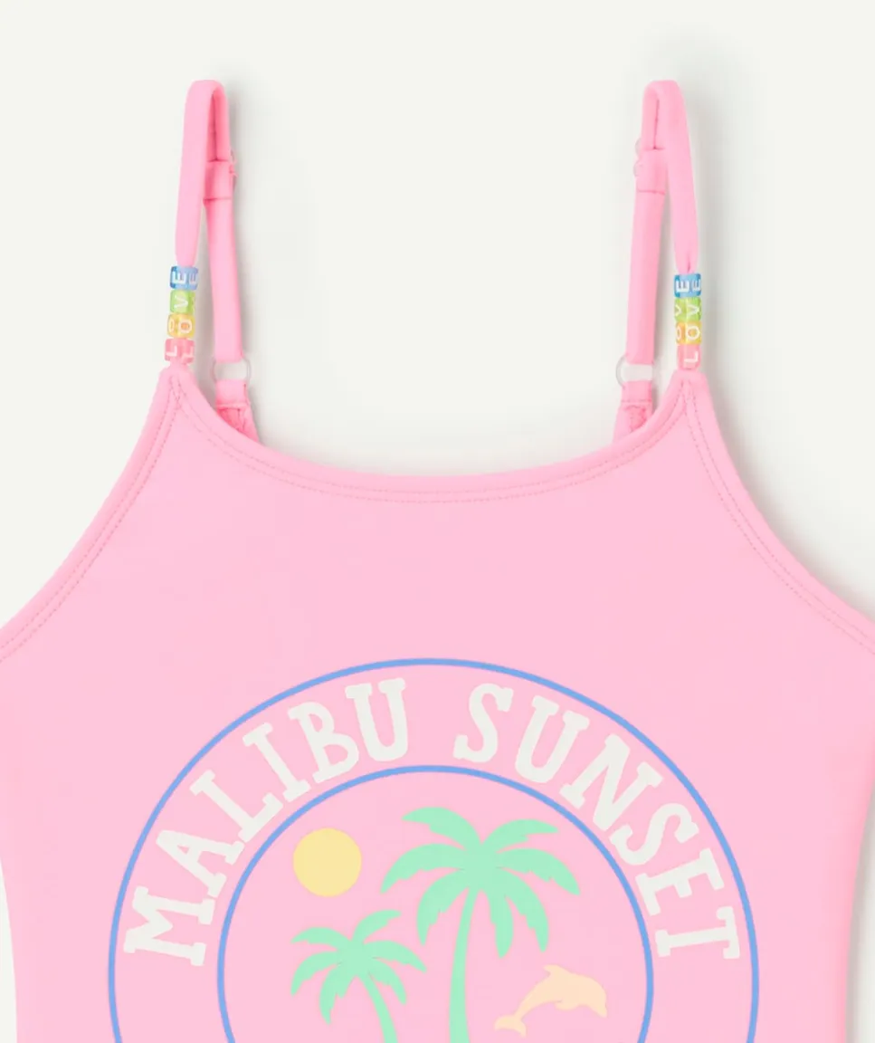 Maillot de bain 1 pièce fille rose fluo imprimé