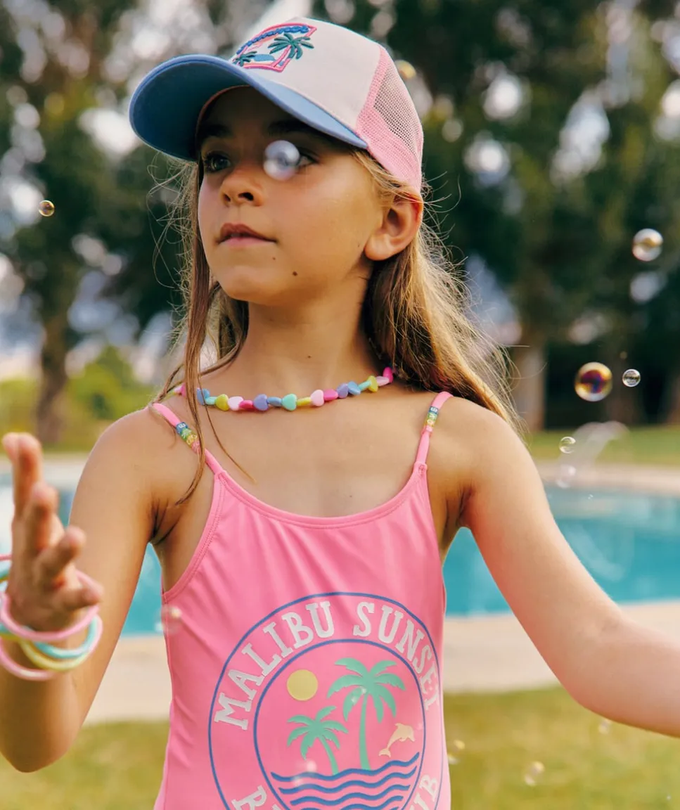 Maillot de bain 1 pièce fille rose fluo imprimé