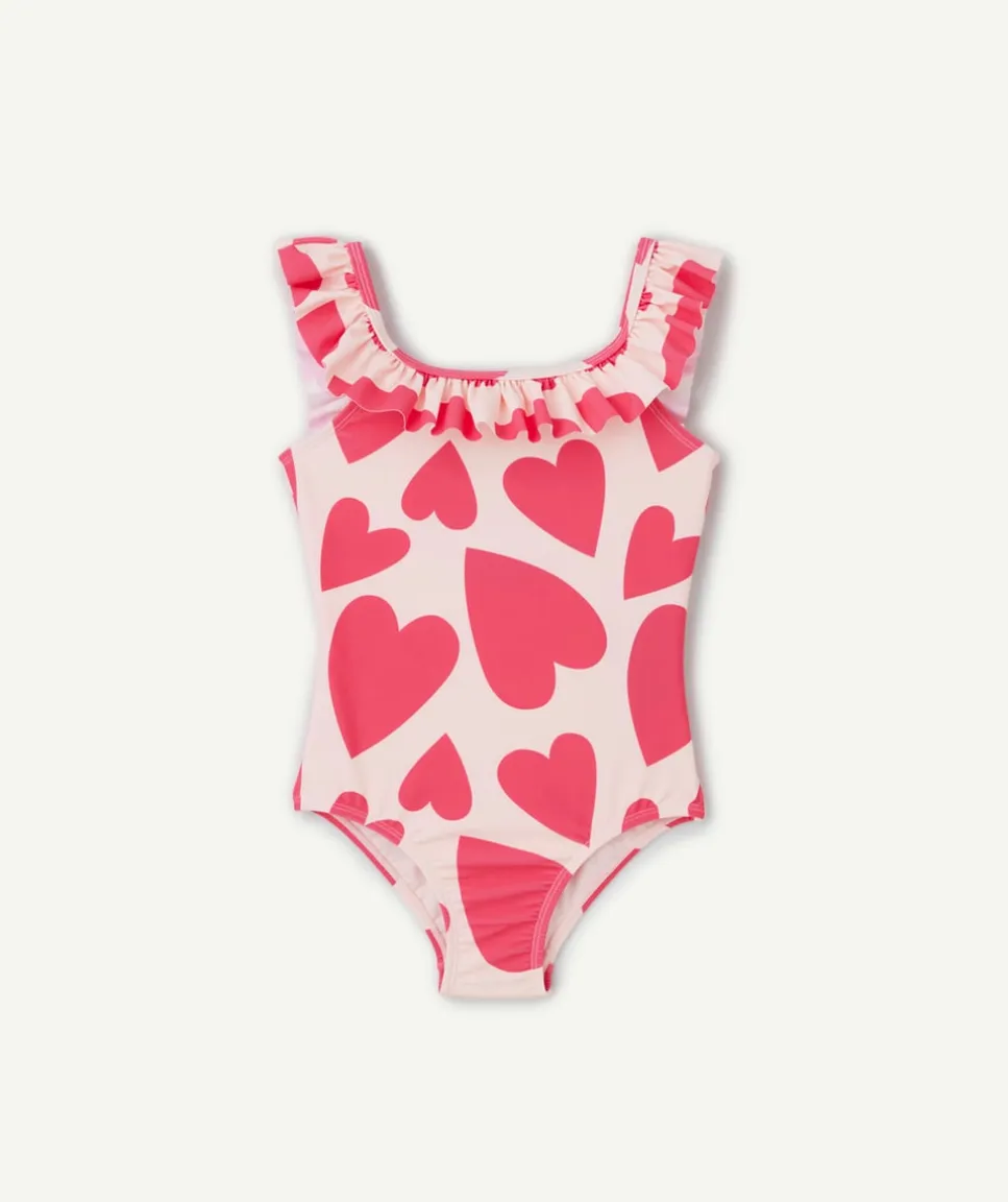 Maillot de bain 1 pièce fille à volants cœurs