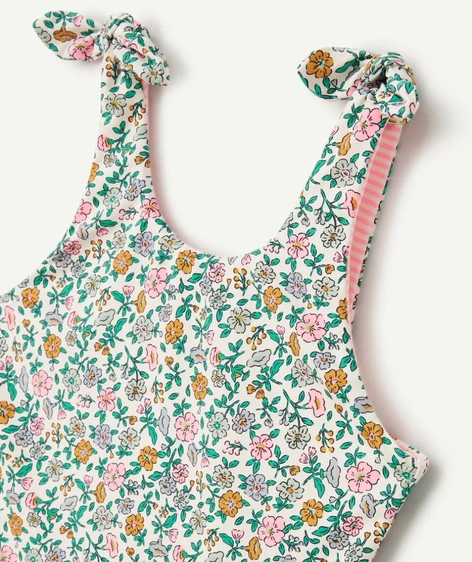 Maillot de bain 1 pièce réversible fille en fibres recyclées avec imprimés