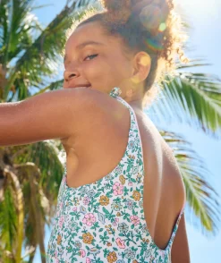 Maillot de bain 1 pièce réversible fille en fibres recyclées avec imprimés