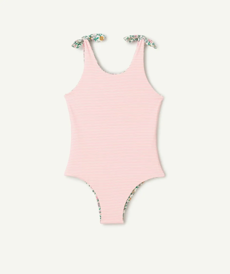 Maillot de bain 1 pièce réversible fille en fibres recyclées avec imprimés
