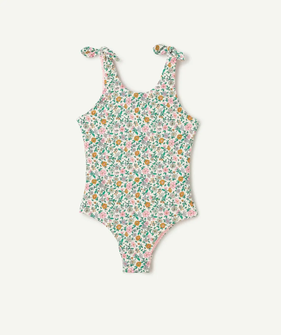 Maillot de bain 1 pièce réversible fille en fibres recyclées avec imprimés