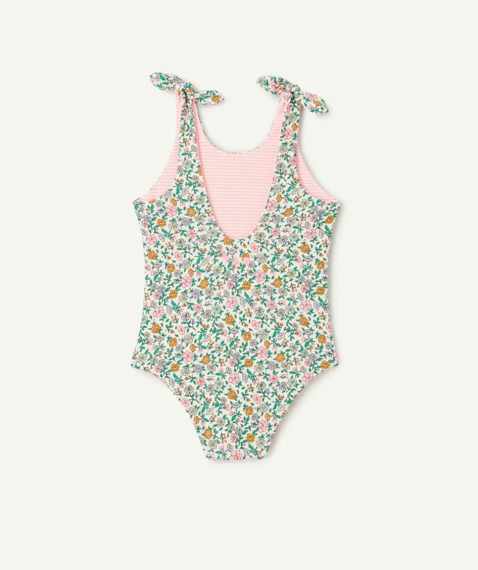 Maillot de bain 1 pièce réversible fille en fibres recyclées avec imprimés