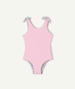 Maillot de bain réversible fille rose imprimé fleuri