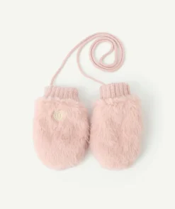 Moufles bébé fille roses fausse fourrure