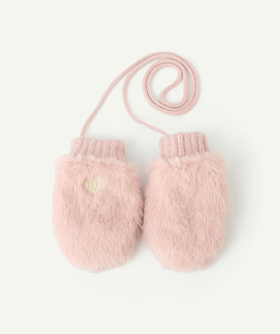 Moufles bébé fille roses fausse fourrure