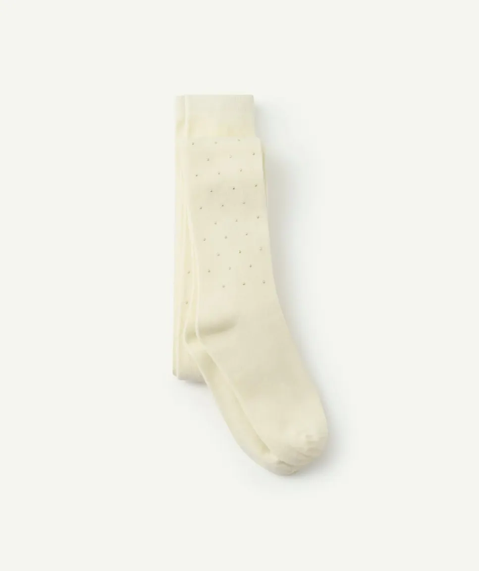 Paire de collants en maille écrus avec pois couleur dorée fille