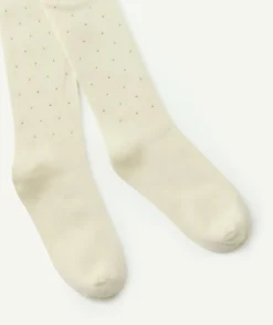 Paire de collants en maille écrus avec pois couleur dorée fille