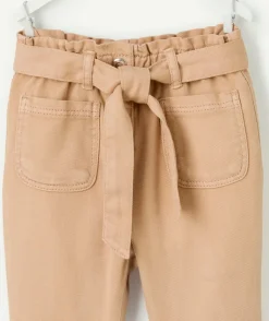 Pantalon bébé fille beige avec ceinture nouée