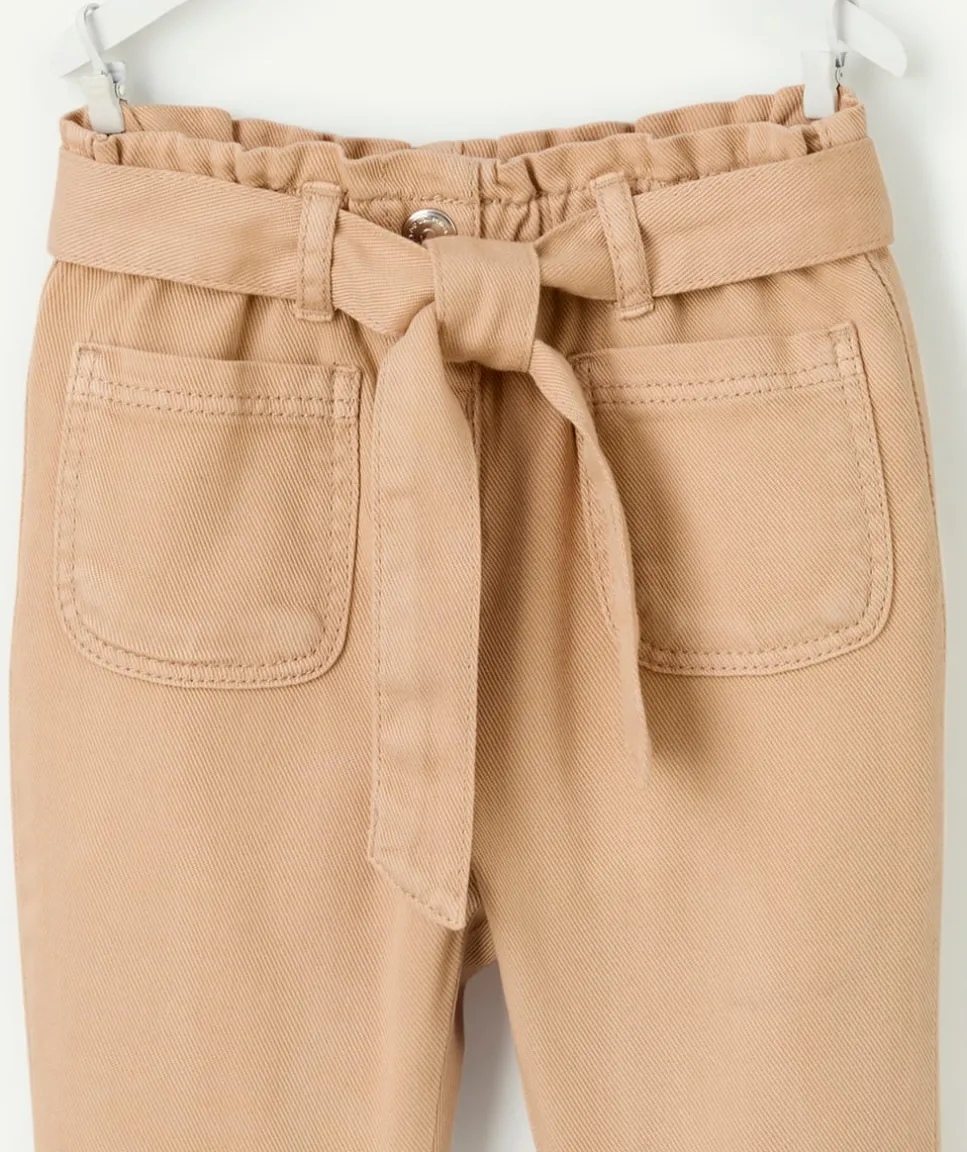 Pantalon bébé fille beige avec ceinture nouée