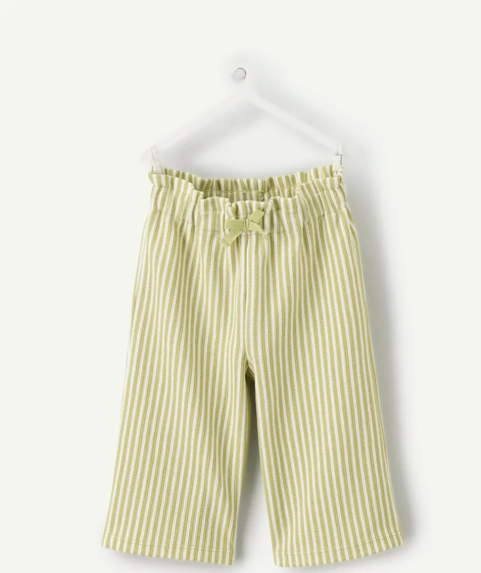 Pantalon bébé fille large vert rayé