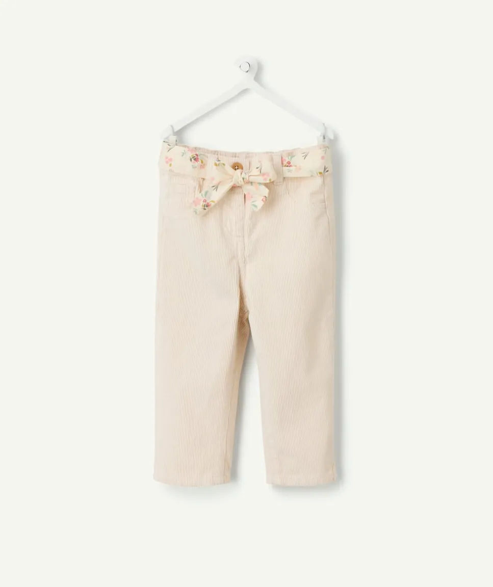 Pantalon bébé fille rose clair avec ceinture fleurie