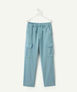 Pantalon cargo garçon droit bleu
