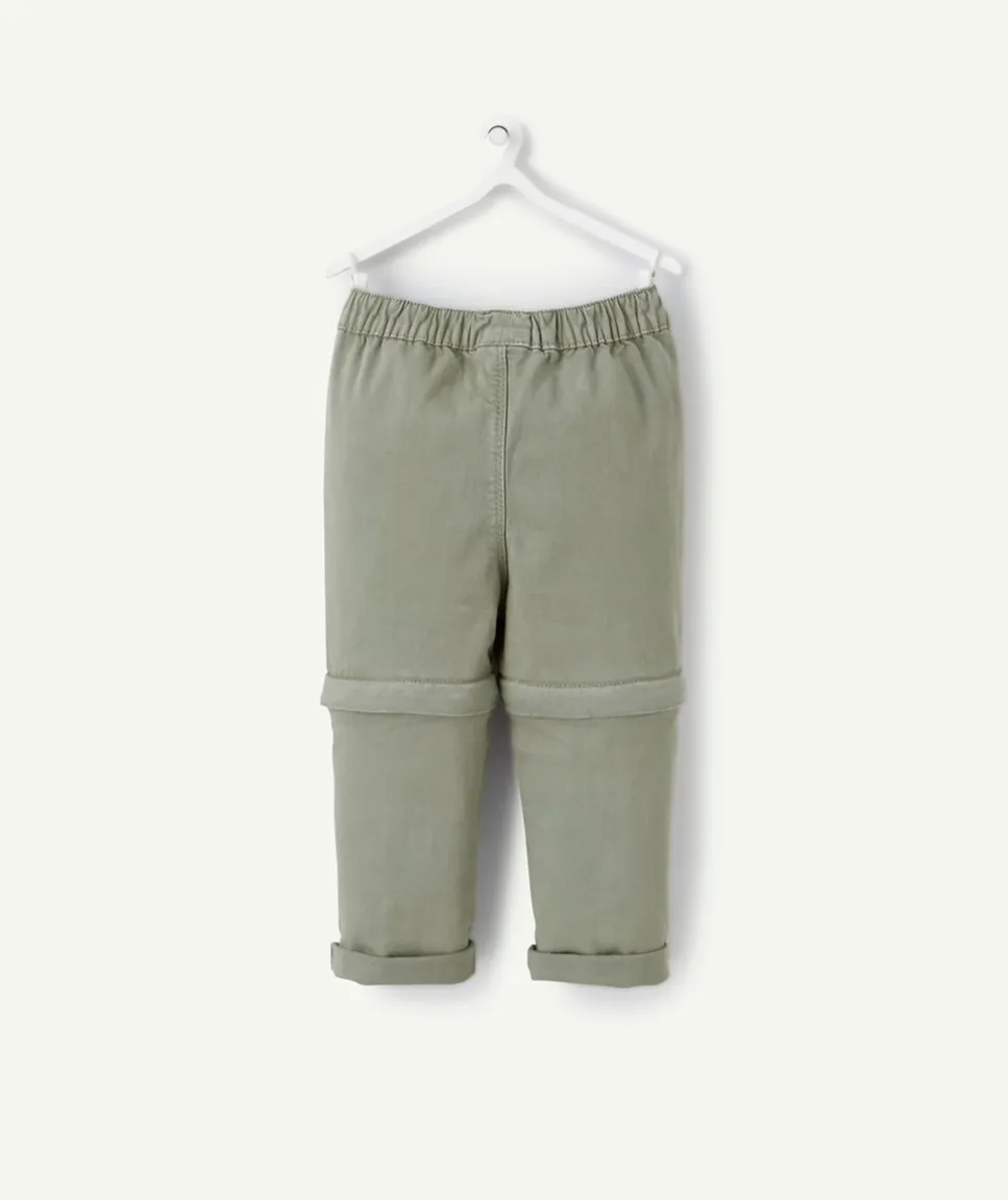 Pantalon chino bébé garçon évolutif kaki avec cordons