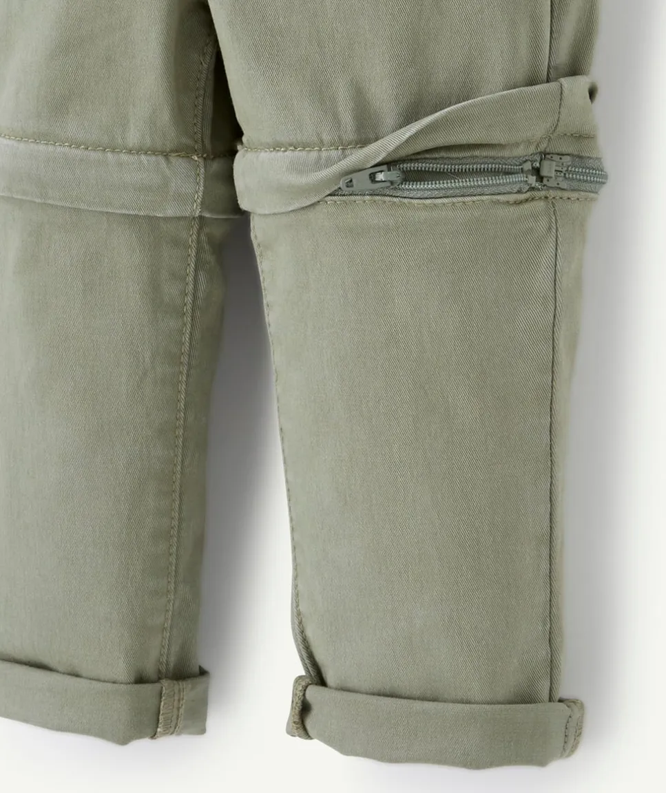 Pantalon chino bébé garçon évolutif kaki avec cordons