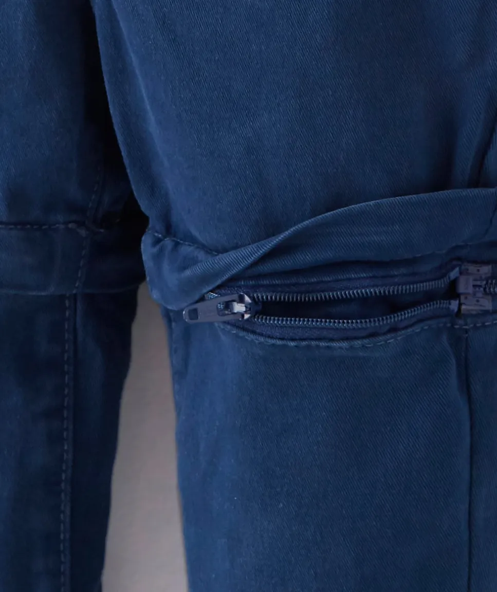 Pantalon chino évolutif bleu marine avec cordons en fibres recyclées