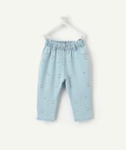 Pantalon denim bébé fille droit imprimé fleuri