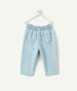 Pantalon denim bébé fille droit imprimé fleuri